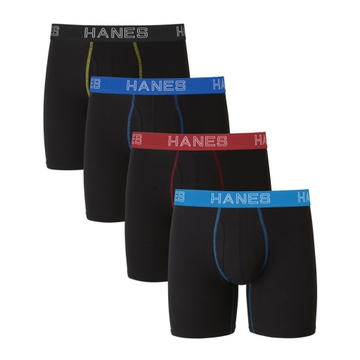 hanes ultimate stretch cotton big men's boxer briefs underwear pack, black, 4-pack (big & tall sizes) men Hanes