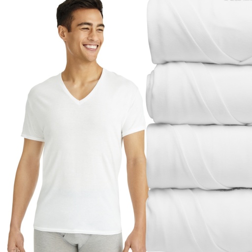 hanes ultimate comfort fit men's v-neck undershirt white 4-pack men Hanes