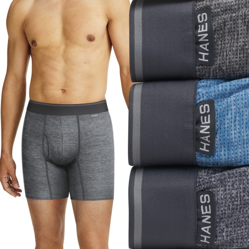 hanes ultimate® men's comfort flex fit® men's boxer brief pack, breathable stretch fabric, grey/blue men Hanes