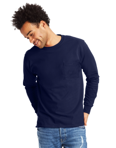 hanes essentials men's cotton long sleeve pocket tee men Hanes