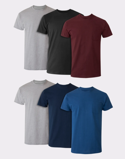 hanes men's cotton pocket t-shirt, moisture-wicking with odor control, assorted solids, 6-pack men hanes