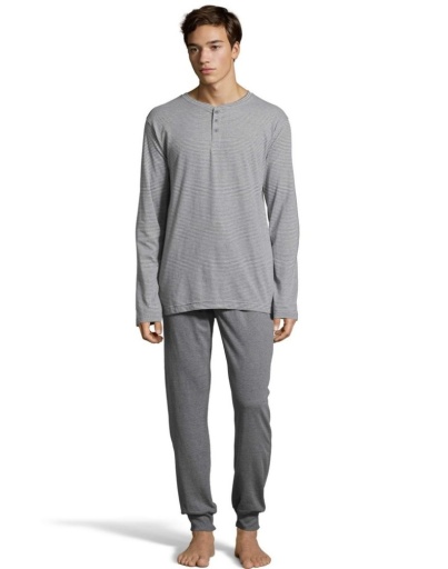 hanes men's 1901 heritage striped henley crewneck and jogger pant lounge set men Hanes