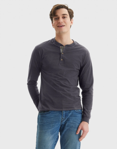 hanes beefy-t men's long sleeve henley men hanes