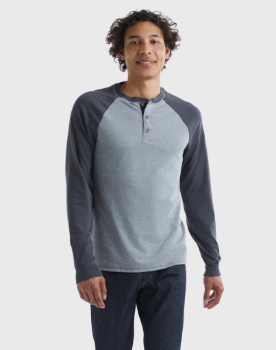 hanes beefy-t men's long sleeve colorblock henley men Hanes