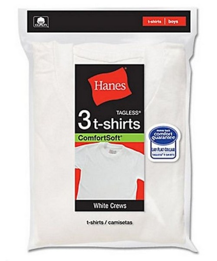 hanes toddler boy's white crew neck t-shirts 3-pack youth Hanes