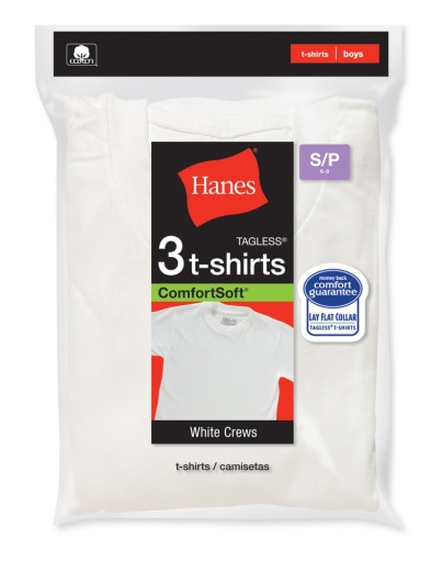 hanes comfortsoft tagless boys' crewneck t-shirt 3-pack B2138