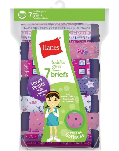 hanes tagless toddler girls days of the week pre-shrunk cotton briefs 7-pack youth hanes