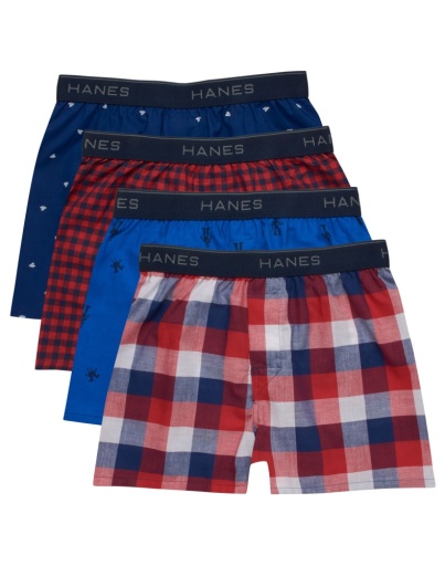 hanes ultimate boys' plaid/print woven boxers 4-pack youth Hanes