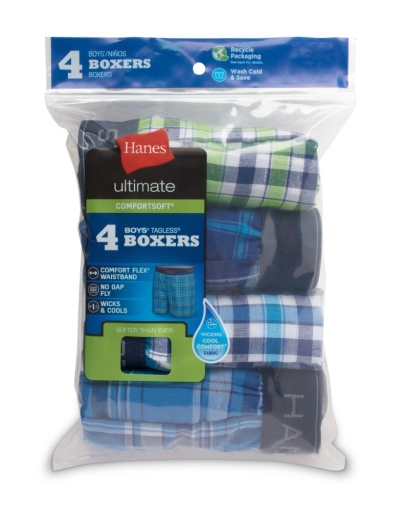 hanes ultimate® boys' plaid woven boxers 4-pack youth Hanes