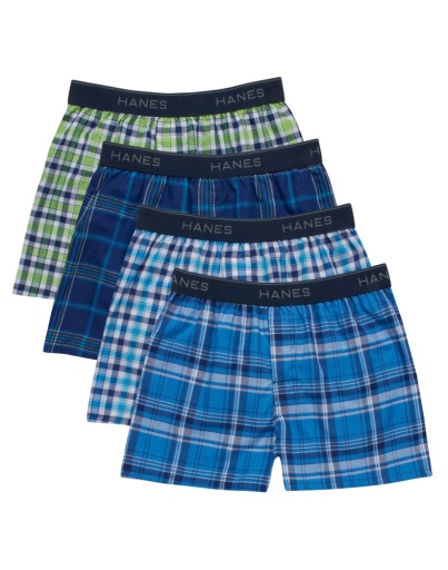 hanes ultimate comfortsoft boys' woven boxer underwear assorted plaid 4-pack youth Hanes