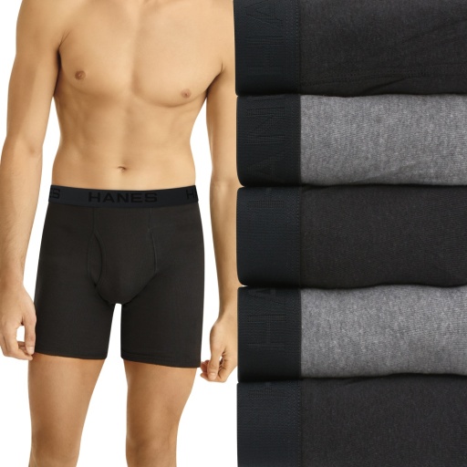 hanes ultimate men’s cotton boxer brief underwear comfort flex waistband black/grey 5-pack men Hanes