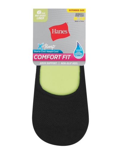 hanes comfort fit women's mid sport invisible liner socks extended sizes 6-pairs women Hanes