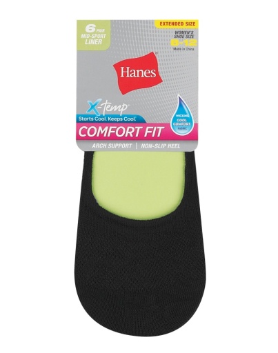 hanes women's comfort fit invisible liner: mid sport extended sizes 8-12  6-pack women Hanes