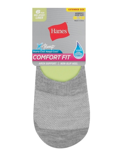 hanes women's comfort fit invisible liner: mid sport extended sizes 8-12  6-pack women Hanes