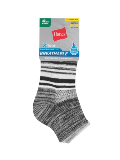 hanes women's breathable lightweight ankle socks extended sizes 8-12 6-pack women hanes