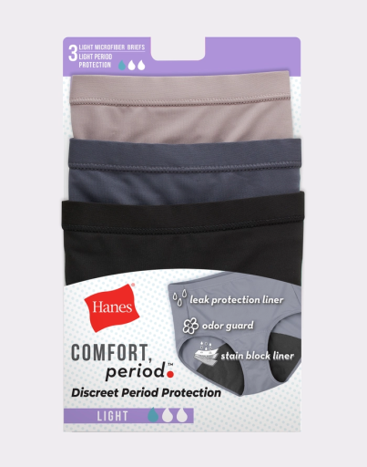 hanes comfort period. women's brief period underwear light leaks neutrals 3-pack women Hanes