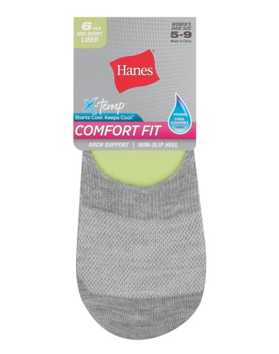 Hanes Premium 6 Pack Women's Heel Toe Cushion Arch Support Super No Show  Socks - Black 5-9