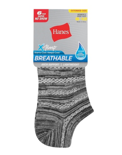 hanes women's breathable lightweight super no show socks extended sizes 8-12, 6-pack women Hanes