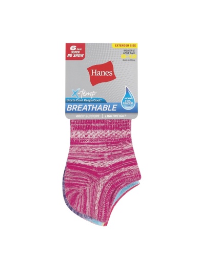 hanes women's breathable lightweight super no show socks extended sizes 8-12 6-pack women Hanes