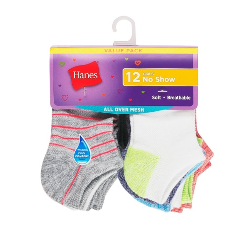 hanes girls’ cool comfort® mesh no show socks 12-pack youth Hanes