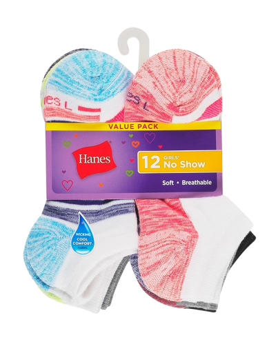hanes cool comfort girls' mesh no show socks 12-pairs women Hanes
