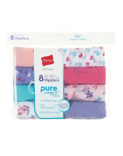 hanes ultimate girls' pure comfort organic cotton hipster 8-pack youth Hanes