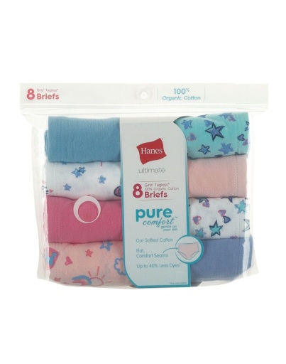 hanes ultimate girls' pure comfort organic cotton brief 8-pack youth Hanes