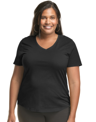 hanes just my size cotton jersey short sleeve v-neck t-shirt (plus size) women Just My Size