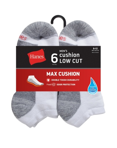 hanes double tough men's low cut socks max cushion shoe sizes 6-12 6-pairs men hanes