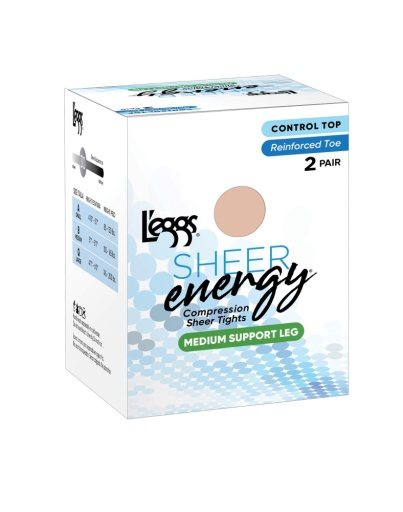 l'eggs sheer energy medium support compression tights reinforced toe 2-pairs women L'eggs
