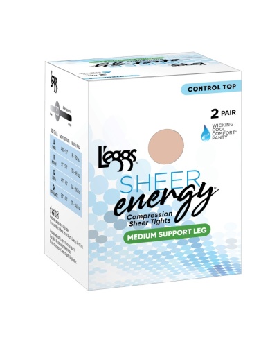 l'eggs sheer energy medium support compression tights sheer toe 2-pairs women L'eggs