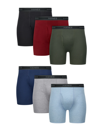 hanes men's boxer brief underwear, moisture-wicking cotton, assorted solids, value 6-pack men hanes