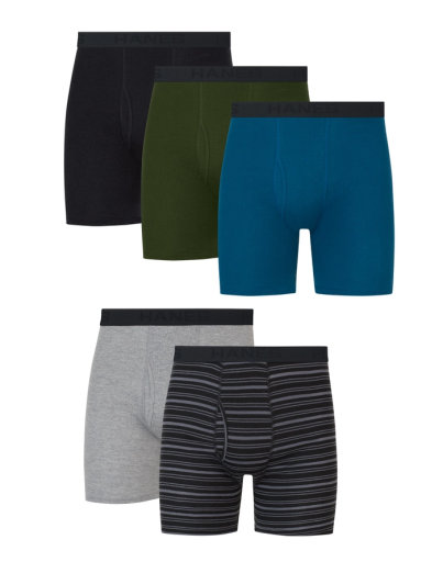 hanes ultimate men?€™s cotton boxer brief underwear, comfort flex waistband, solids/print, 5-pack men hanes