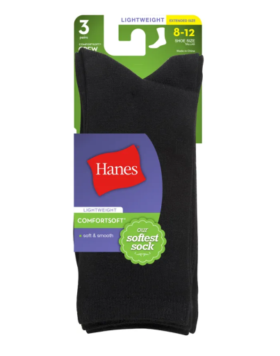 hanes comfortsoft women's crew socks, fits shoe sizes up to 8-12, 3-pack women hanes