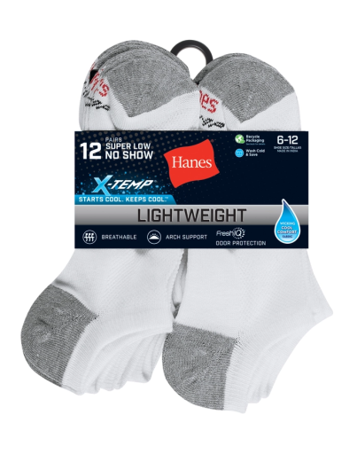 hanes x-temp men's lightweight no show socks shoe sizes 6-12 12-pairs men Hanes