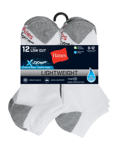 hanes x-temp men's lightweight low cut socks shoe sizes 6-12 12-pairs men Hanes