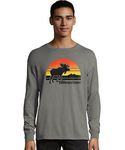 hanes men's comfortwash yellowstone retro moose national park long sleeve t-shirt men Hanes