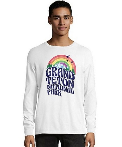 hanes men's comfortwash grand teton retro rainbow national park long sleeve t-shirt men Hanes
