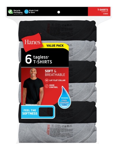 hanes men's undershirt pack, moisture-wicking 100% cotton with odor control, 6-pack men Hanes