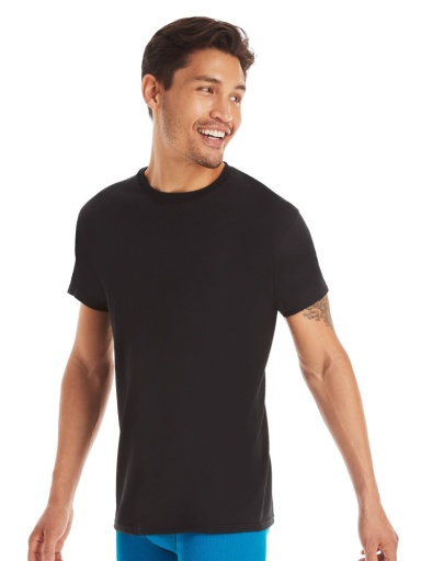 hanes men's t-shirt pack moisture-wicking stay-tucked undershirts black/grey/blue 6-pack men Hanes